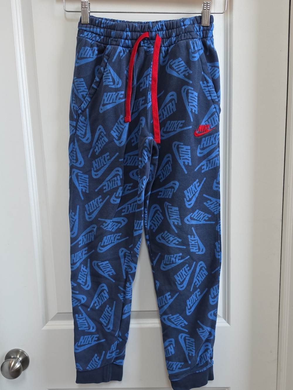 Nike Navy & Light Blue All-Over Logo Jogger Pants with Red Drawstring